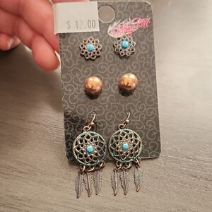 Boho Dreamcatcher Earring Set with Turquoise Accents